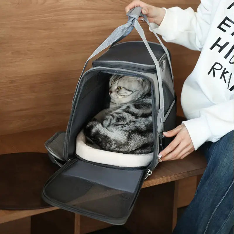 Bolsa de Transporte para Gatos Dobrável Ventilação Conforto e Segurança | Caprioli Inter