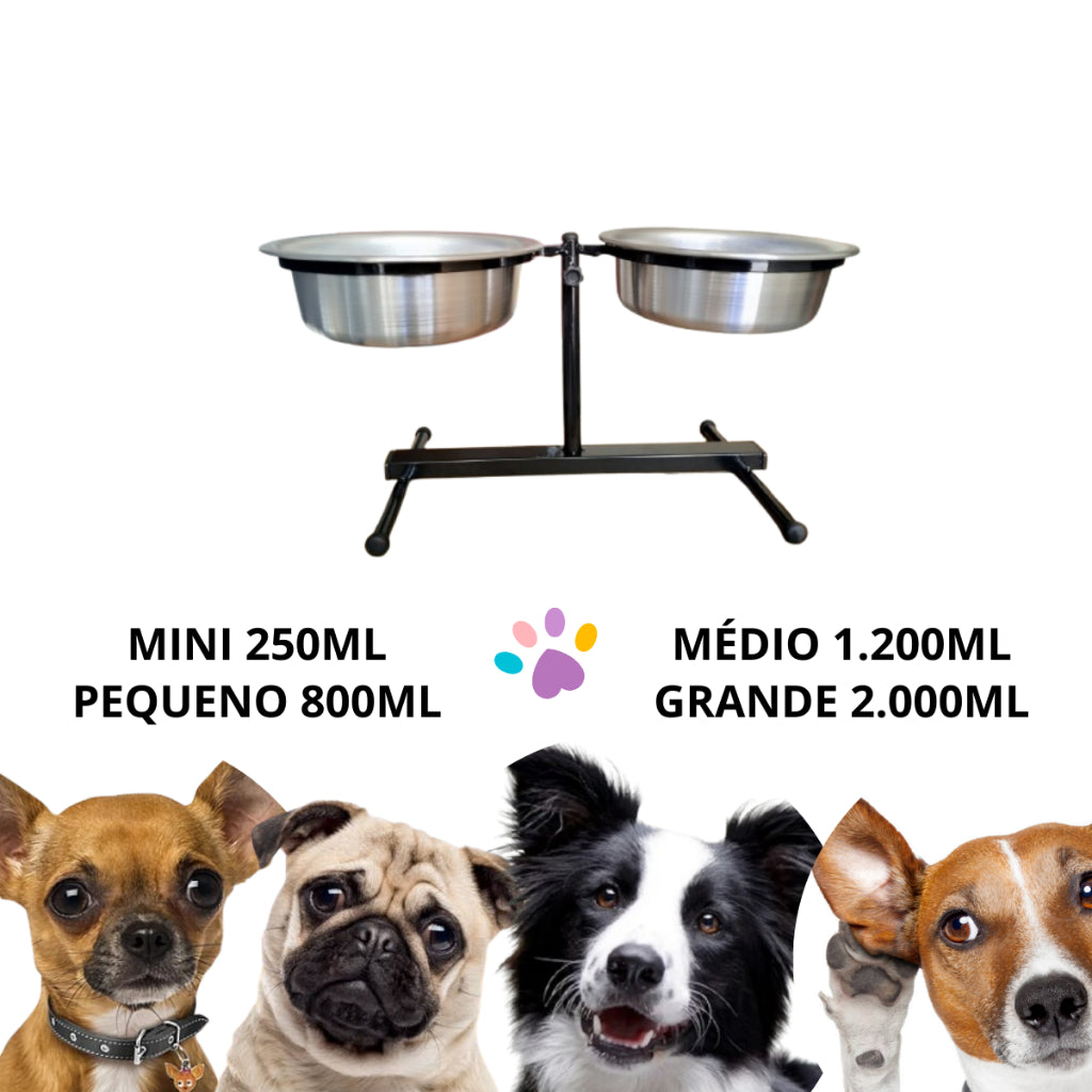 Comedouro Duplo Elevado Ergonômico para Cachorro Preto | Caprioli