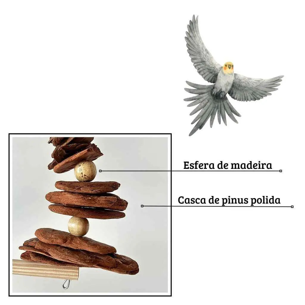 Brinquedo Balanço para Calopsita e Periquito Casca de Pinus Natural | Caprioli Shop brinquedo acessórios pássaros