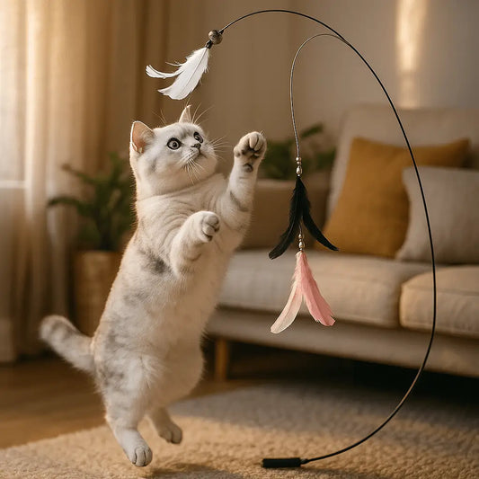 Brinquedo Interativo para Gatos Varinha com Pena e Pino em Ferro Caprili Shop