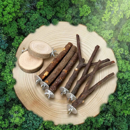 Brinquedos de Madeira Natural Suporte e Balanço Multi Galhos para Pássaros | Caprioli Inter Acessórios gaiola 8 unidades