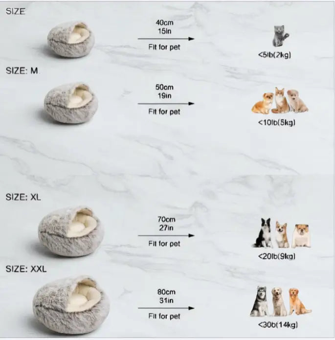 Round Plush Pet Bed - Nest with Hood | Caprioli Int