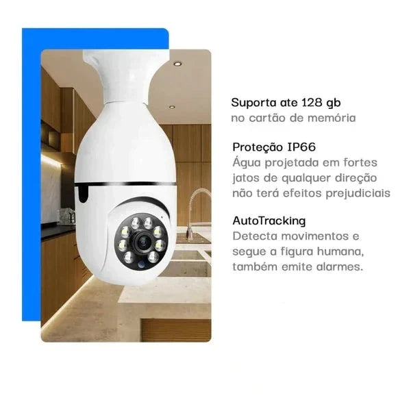 Câmera Lâmpada Inteligente 360° wifi 1080 HD Visão Noturna