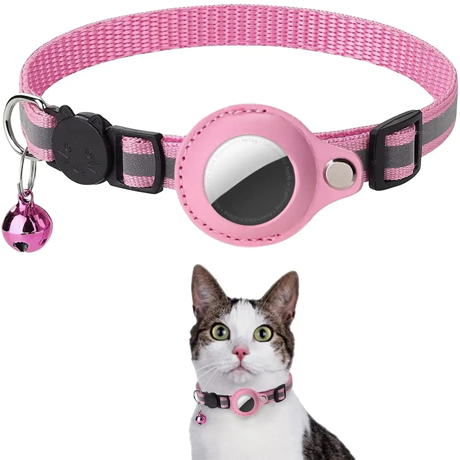 Coleira para Gatos AirTag - Reflexiva Segura Ajustável | Caprioli Shop - Rosa - coleiras