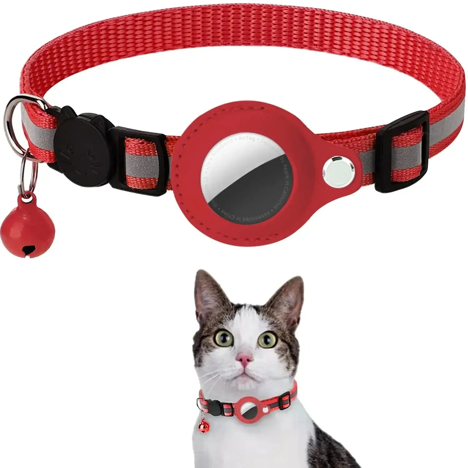Coleira para Gatos AirTag - Reflexiva Segura Ajustável | Caprioli Shop - Vermelho - coleiras