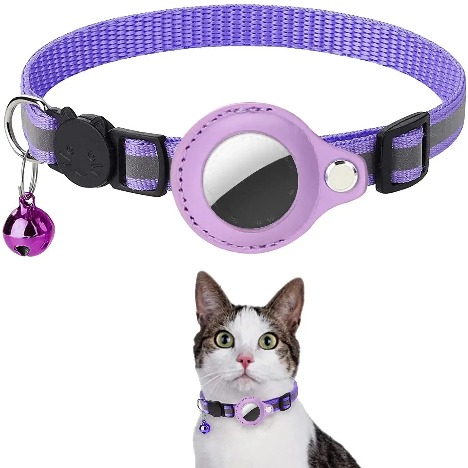 Coleira para Gatos AirTag - Reflexiva Segura Ajustável | Caprioli Shop - Roxo - coleiras