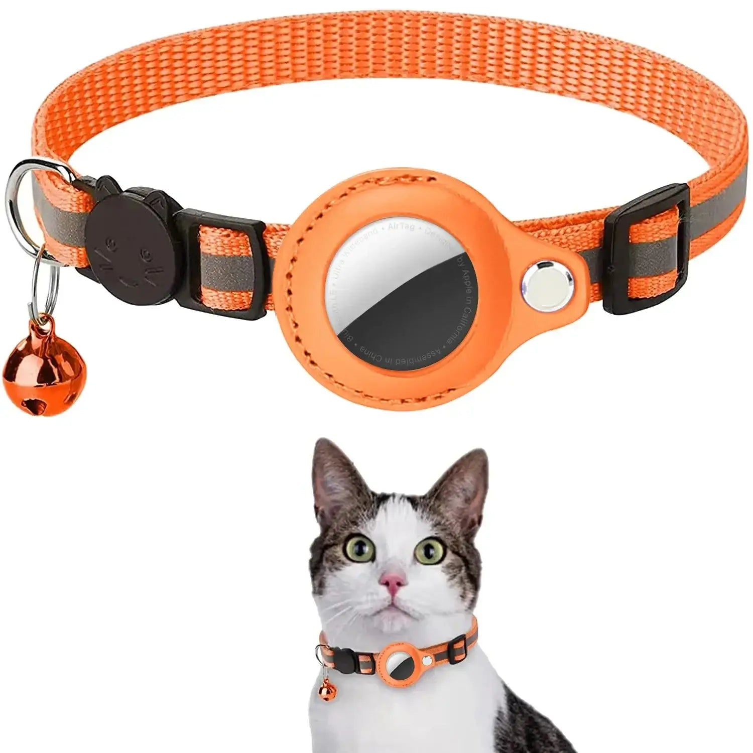 Coleira para Gatos AirTag - Reflexiva Segura Ajustável | Caprioli Shop - Laranja - coleiras