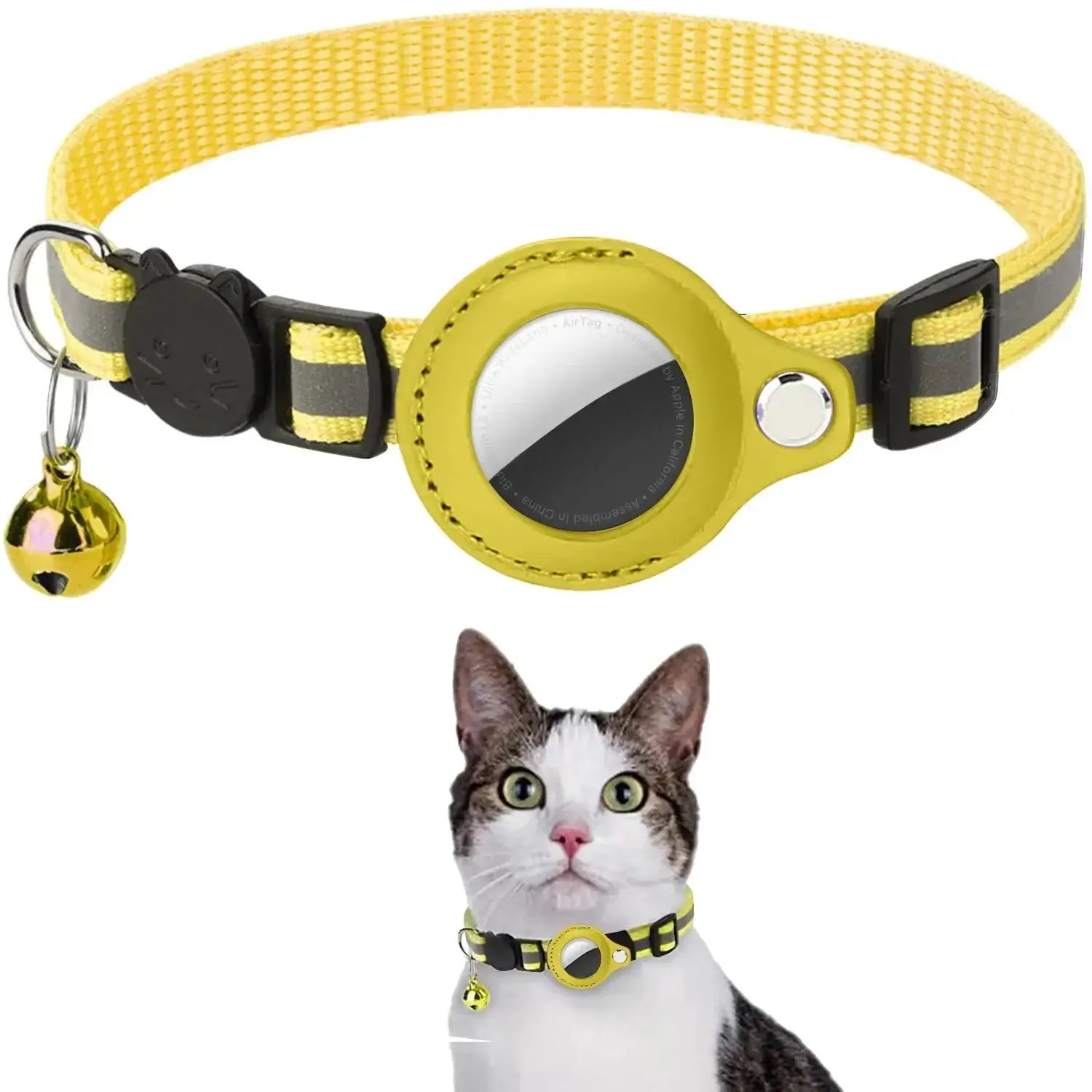Coleira para Gatos AirTag - Reflexiva Segura Ajustável | Caprioli Shop - Amarelo - coleiras