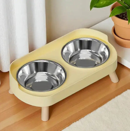 Comedouro e Bebedouro r Elevado Dupla Tigela para Gatos | Caprioli Inter comedouro gatos Limão amarelo / Aço Inoxidável
