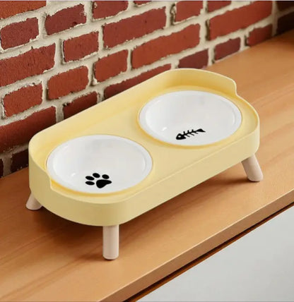 Comedouro e Bebedouro r Elevado Dupla Tigela para Gatos | Caprioli Inter comedouro gatos Limão amarelo / de cerâmica