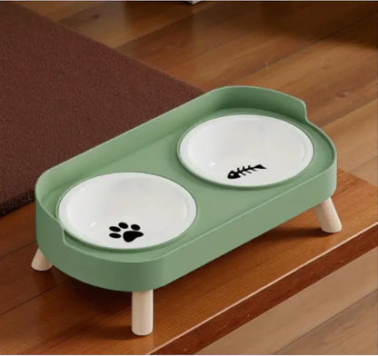 Comedouro e Bebedouro r Elevado Dupla Tigela para Gatos | Caprioli Inter comedouro gatos Verde Abacate / de cerâmica