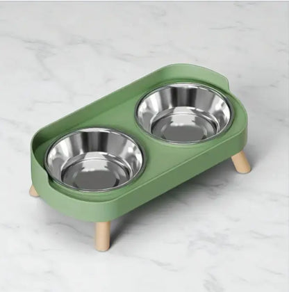 Comedouro e Bebedouro r Elevado Dupla Tigela para Gatos | Caprioli Inter comedouro gatos Verde Abacate / Aço Inoxidável