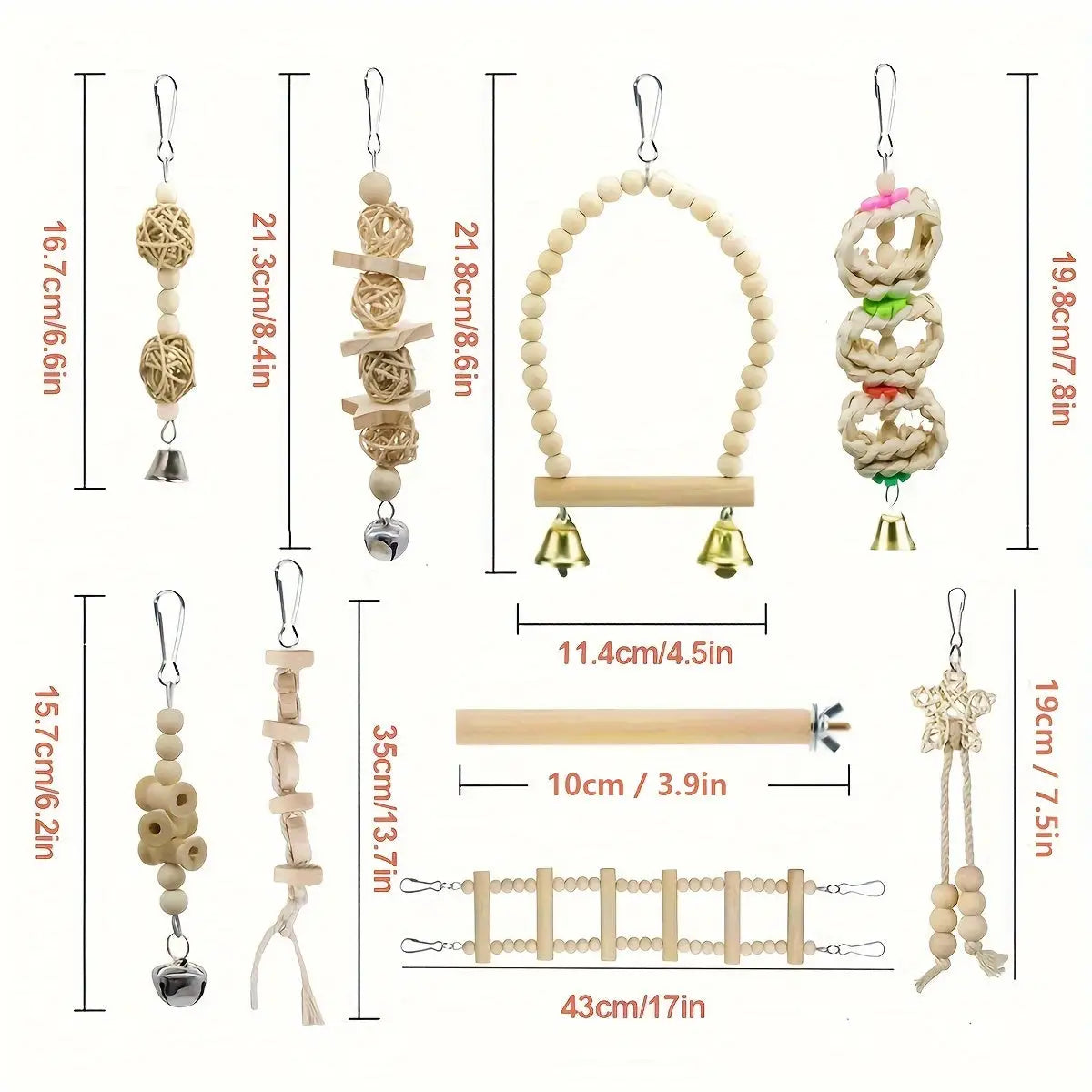 Conjunto de 9 brinquedos para papagaios com acessórios cores aleatórias,I caprioli Shop brinquedo e pássaros variedades