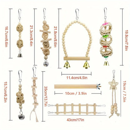Conjunto de 9 brinquedos para papagaios com acessórios cores aleatórias,I caprioli Shop brinquedo e pássaros variedades