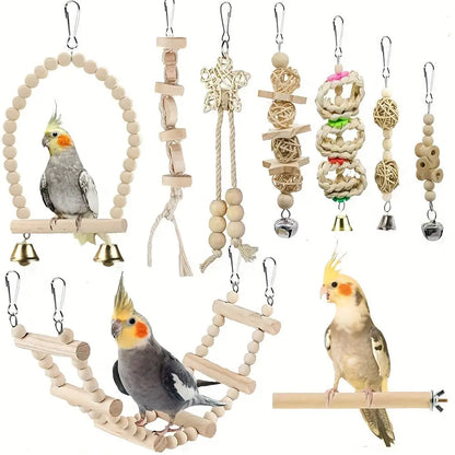 Conjunto de 9 brinquedos para papagaios com acessórios cores aleatórias,I caprioli Shop brinquedo e pássaros variedades