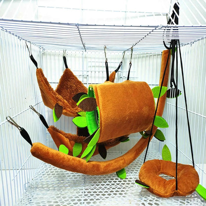 Conjunto Acessórios Gaiola Suspensão Madeira Folha + Rede Segura Pet | Caprioli Inter Brinquedo para roedores de 5