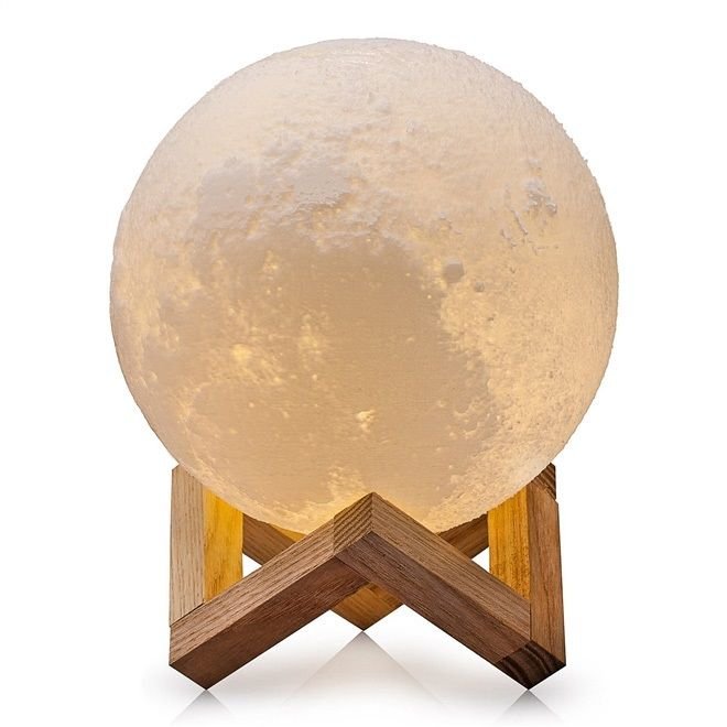 Luminária Lua Cheia 3D Abajur Decorativa com Suporte