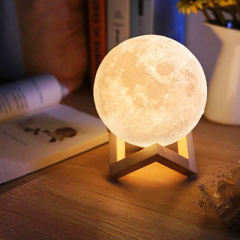 Luminária Lua Cheia 3D Abajur Decorativa com Suporte