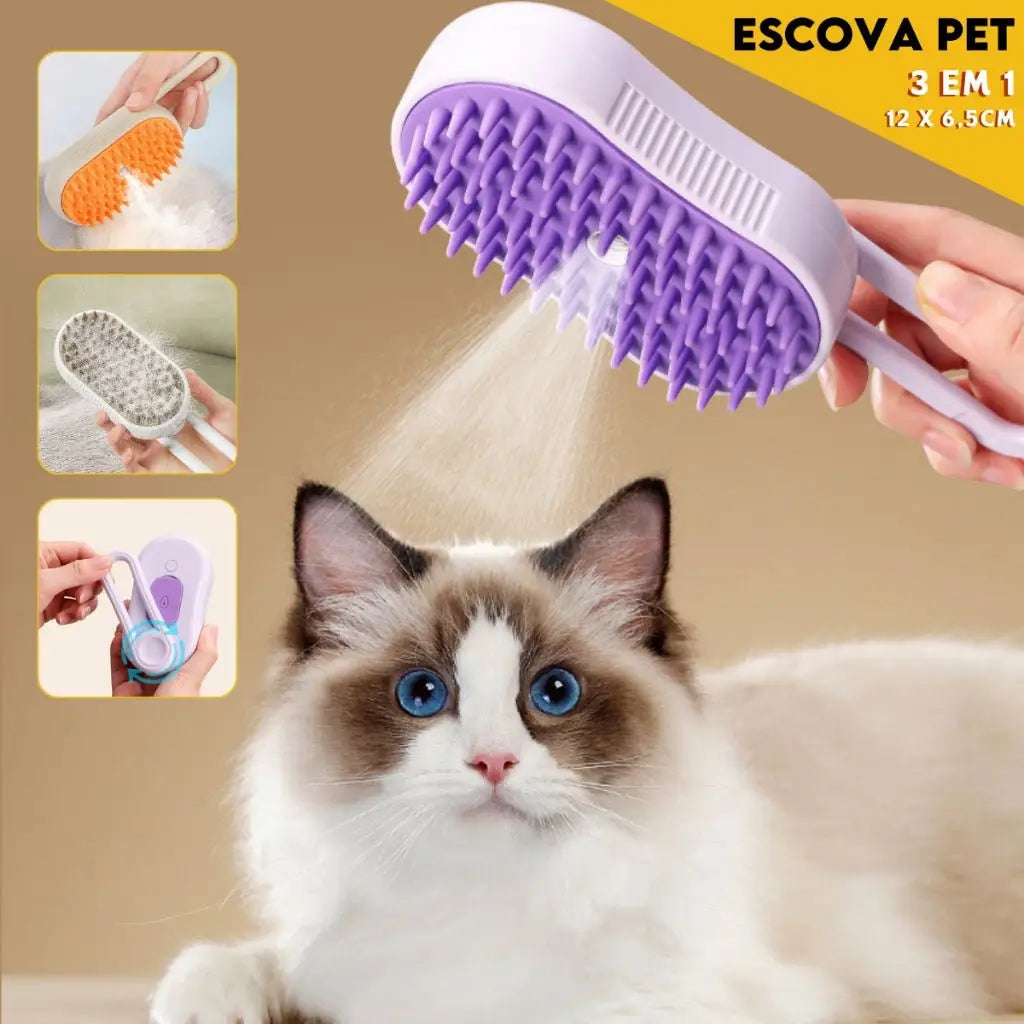 Escova A Vapor 3 em 1 para Gato Limpeza Sofisticada | Caprioli Shop higiene e limpeza gatos