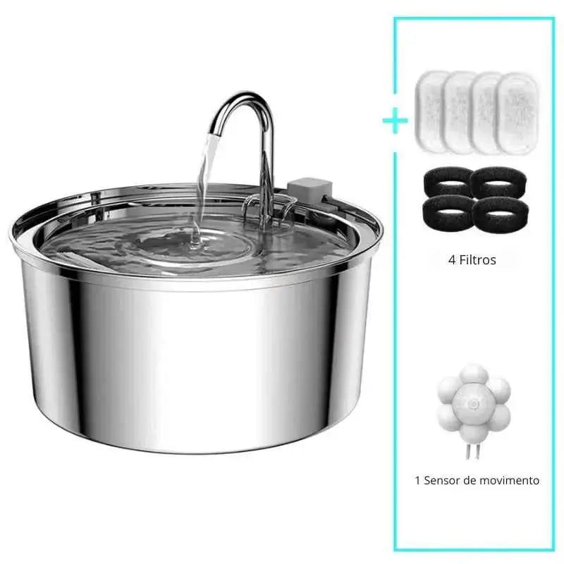 Fonte de Água Inteligente em Aço Inox para Gatos | Caprioli Inter Bebedouro Bebedouro + 4 Filtros + Sensor