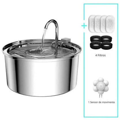 Fonte de Água Inteligente em Aço Inox para Gatos | Caprioli Inter Bebedouro Bebedouro + 4 Filtros + Sensor
