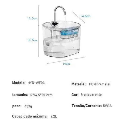 Fonte Bebedouro Moderno Elétrico 2.5L para Gatos e Cães | Caprioli Inter Transparente
