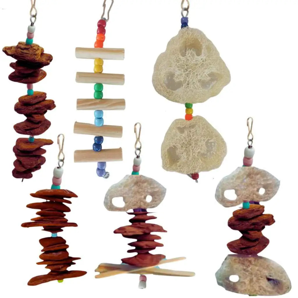 Kit 6 Brinquedos para Calopsita Agapórnis Periquito - Anti Stress + Bico Saudável | Caprioli Shop - KIT6ESP - brinquedo