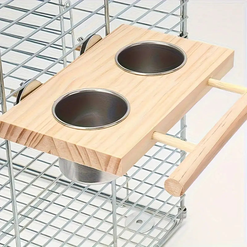 Recipientes Alimentação Pássaros Inox Duplo + Suporte Resistente | Caprioli Shop - Cor Aleatória - Comedouro e Bebedouro