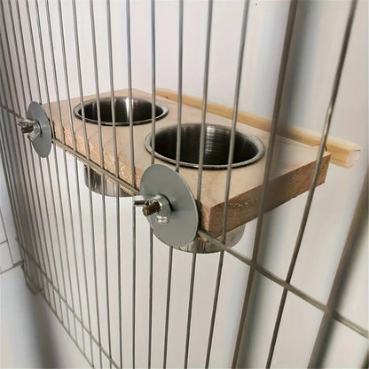 Recipientes Alimentação Pássaros Inox Duplo + Suporte Resistente | Caprioli Shop - Cor Aleatória - Comedouro e Bebedouro