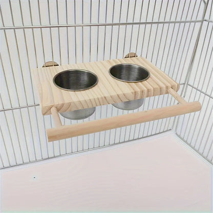Recipientes Alimentação Pássaros Inox Duplo + Suporte Resistente | Caprioli Shop - Cor Aleatória - Comedouro e Bebedouro