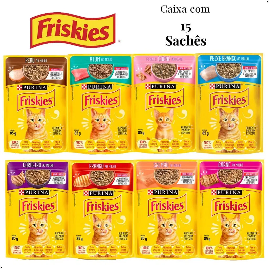 Kit 15 Sachês Friskies para Gatos | Alimentação Úmida Saborosa e Balanceada | Caprioli Shop