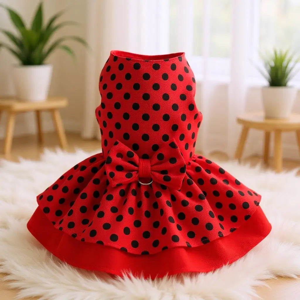Vestido Pet Elegante para Todos os Tamanhos | Caprioli Shop - Acessórios Pets - vermelho bolinhas / Tamanho P